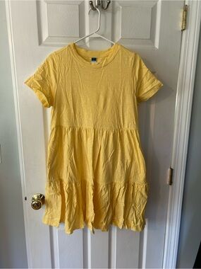 Yellow Tiered Short Sleeve Dress